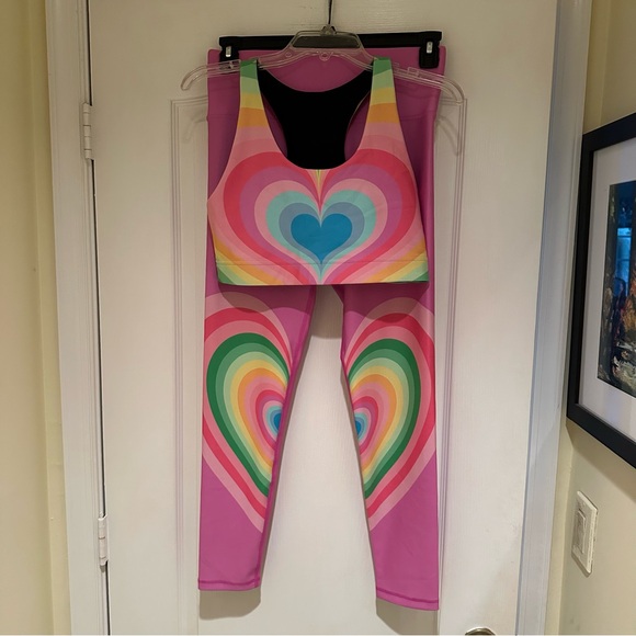 Terez Pants - Terez New York Colorful Heart Patterned Activewear Set. Leggings & Tank Top